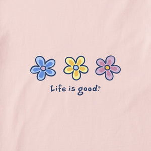 Life is Good. Women's Three Daisies SS Crusher Vee, Himalayan Pink