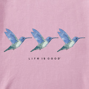 Life is Good. Women's Three Hummingbirds SS Crusher Vee, Vintage Purple