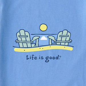 Life is Good. Women's Beach Adirondacks SS Crusher Vee, Cornflower Blue