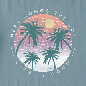 Life is Good. Women's Here Comes The Sun Palms SS Crusher-Lite Tee, Smoky Blue