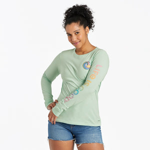 Life is Good. Women's Happiness Comes In Waves LS Crusher-Lite Tee, Sage Green