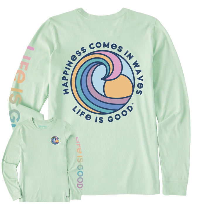 Life is Good. Women's Happiness Comes In Waves LS Crusher-Lite Tee, Sage Green