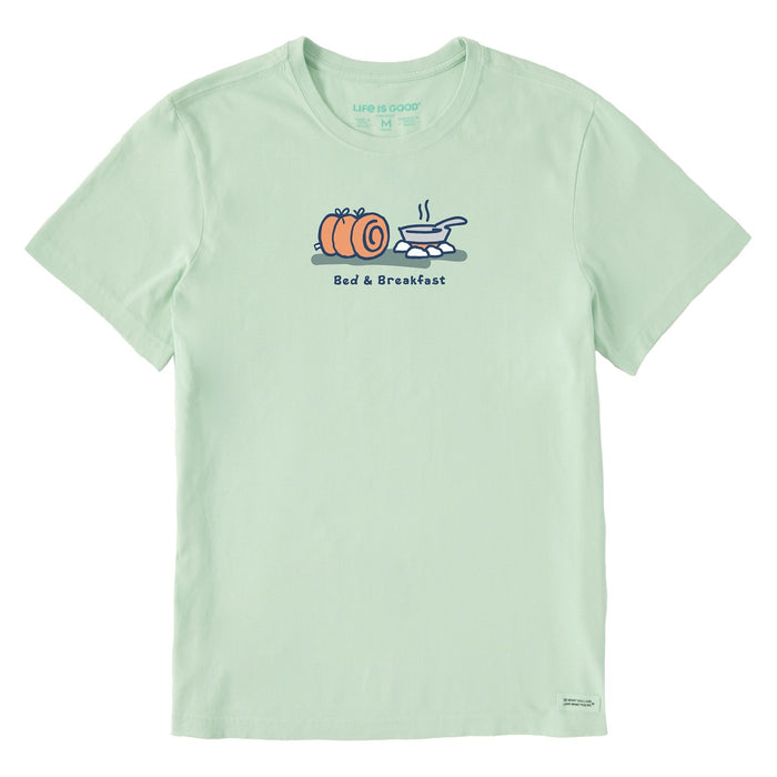 Life is Good. Men's Bed And Breakfast Camping SS Crusher Tee, Sage Green