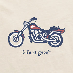 Life is Good. Men's Motorcycle SS Crusher Tee, Putty White