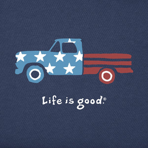 Life is Good. Men's Patriotic Truck SS Crusher Tee, Darkest Blue