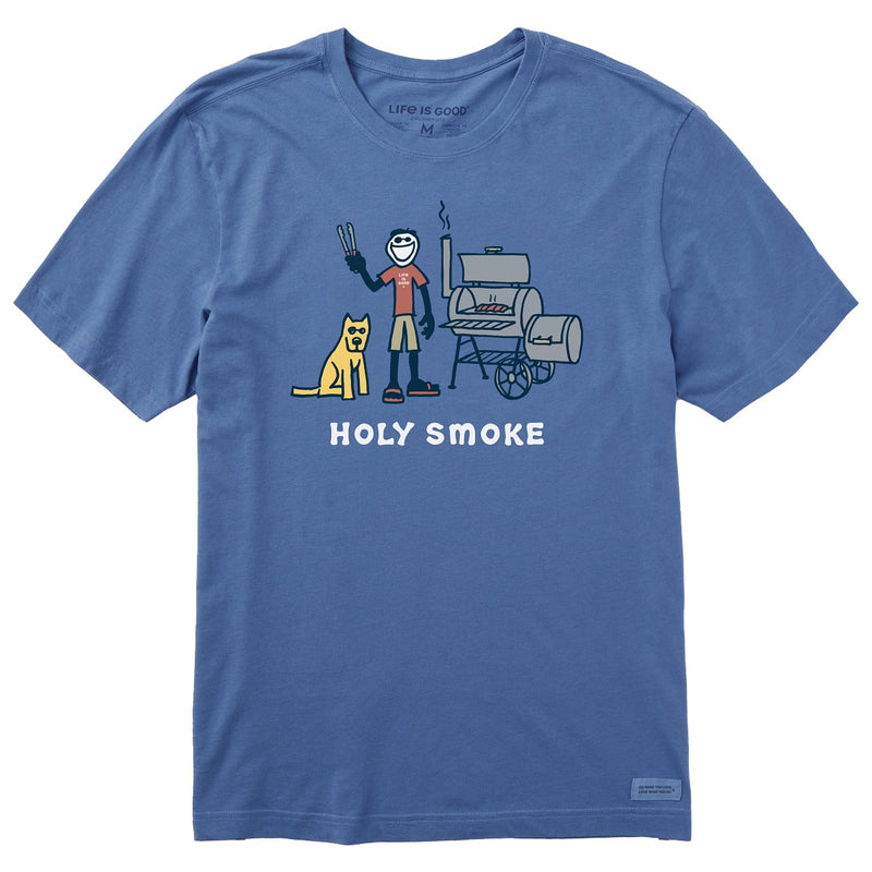 Life Is Good Men's Jake and Rocket Smoke Show Crusher Short Sleeve T-Shirt in Heather Grey Size 2XL | Cotton Blend