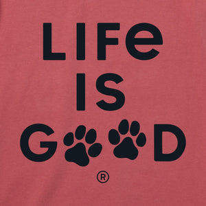 Life is Good. Men's Paw Print SS Crusher Tee, Faded Red