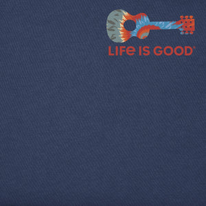 Life is Good. Men's Guitar Circle Psychedelic Tie Dye SS Crusher Tee, Darkest Blue