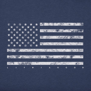 Life is Good. Men's Classic Flag USA SS Crusher Tee, Darkest Blue