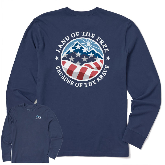 Life is Good. Men's Land Of The Free Americana Coin LS Crusher Tee, Darkest Blue