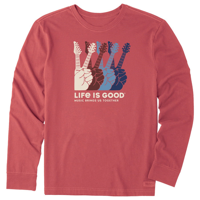 Life is Good. Men's Music Peace Guitars LS Crusher Tee, Faded Red