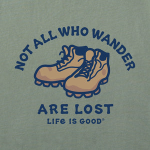 Life is Good. Men's Not All Who Wander Are Lost LS Crusher Tee, Moss Green