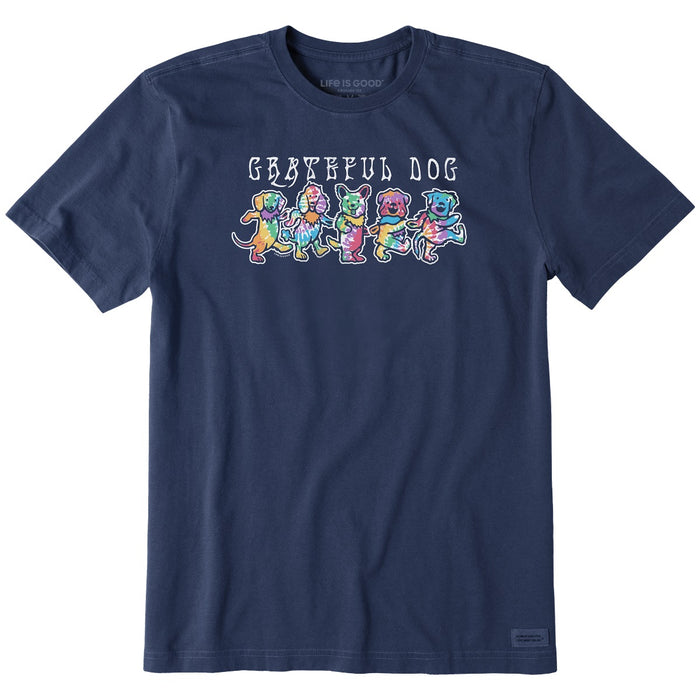 Life is Good. Men's Tie Dye Grateful Dog SS Crusher-Lite Tee, Darkest Blue