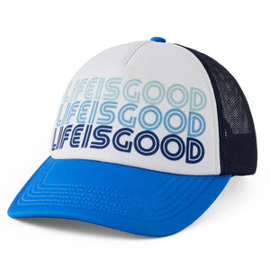 Life is Good. Retro LIG Stack Trucker Hat, Cloud White