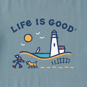 Life is Good. Women's Jake And Rocket Lighthouse Walk LS Crusher Vee, Smoky Blue