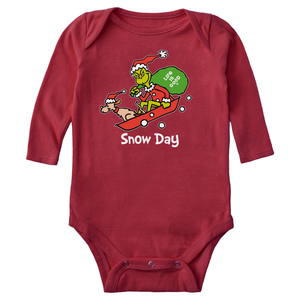 Life is Good. Grinch and Max Snow Day LS Crusher Baby Bodysuit, Cranberry Red