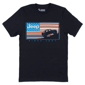 Jeep. Flag Stripes Short Sleeve T-shirt, Black