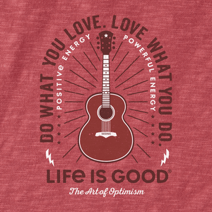 Life is Good. Men's Do What You Love Guitar Textured Slub Hoodie, Faded Red
