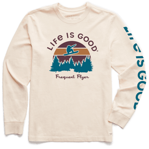 Life is Good. Men's Frequent Flyer Snowboard LS Crusher Tee, Putty White