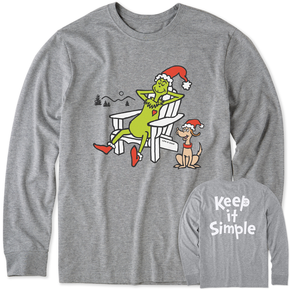 Life is Good. Men's Grinch and Max Adirondack LS Crusher Tee, Heather Gray