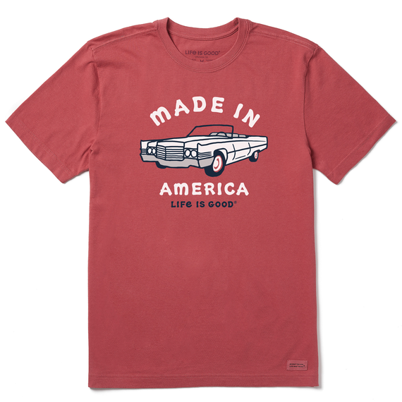 Life is Good. Men's Made in America Classic Car Crusher Tee, Faded Red