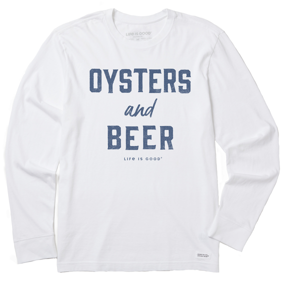 Life is Good. Men's Oysters and Beer LS Crusher-Lite Tee, Cloud White