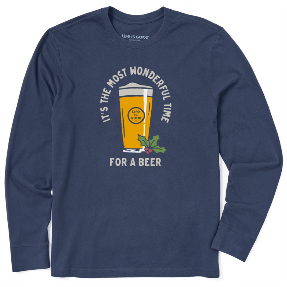Life is Good Men's Time for a Beer Long Sleeve Crusher Tee, Darkest Blue
