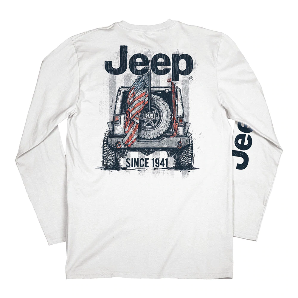 さらに100円引き◆JEEP◆HEAT BIG-LOGO SWEAT T-SHIRT Jeep USA 1 Long Sleeve T-Shirt, White – Jakesgoodnewport