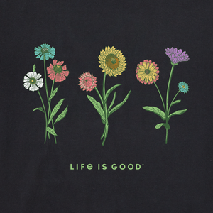 Life is Good. Women's Botanical Flower Long Sleeve Crusher Vee, Jet Black