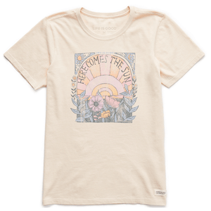 Life is Good. Women's Here Comes the Sun Hippie Crusher Tee, Putty White