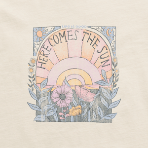 Life is Good. Women's Here Comes the Sun Hippie Crusher Tee, Putty White
