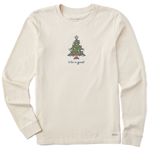 Life is Good Women's Vintage Love Christmas Long Sleeve Crusher Tee, Putty White