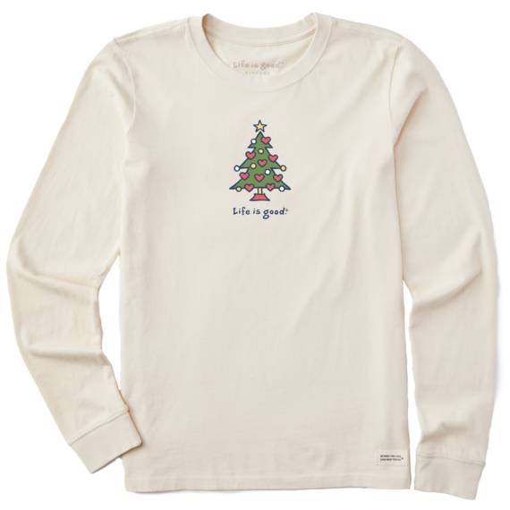 Life is Good Women's Vintage Love Christmas Long Sleeve Crusher Tee, Putty White