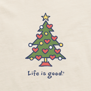 Life is Good Women's Vintage Love Christmas Long Sleeve Crusher Tee, Putty White